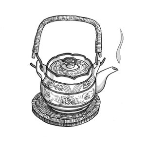Original artwork - pen and ink drawing - &#39;Japanese Teapot&#39;