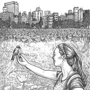 Origineel kunstwerk - pen- en inkttekening - &#39;Ueno Park&#39; in Tokio, Japan