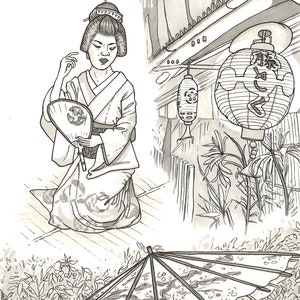 Original artwork - pen and ink drawing - &#39;Gion District&#39;, Japan