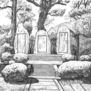 Origineel kunstwerk - pen- en inkttekening - &#39;Three Stone Shrine in Kyoto&#39;, Japan