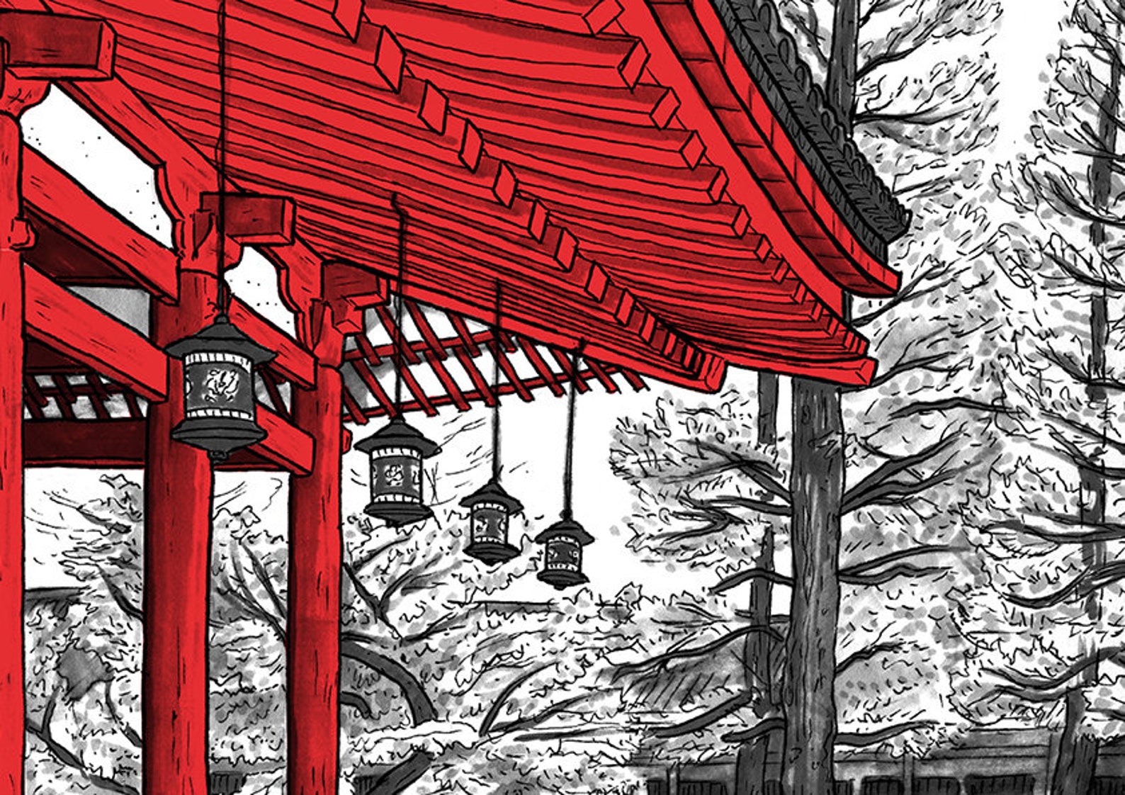 Fine Art Print heian Shrine' A4 / A3 Drawing of Kyoto, Japan Etsy