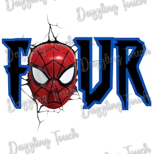 Spiderman inspiró cuatro temas PNG para camisetas de cumpleaños de 4 años o DTF, archivo digital