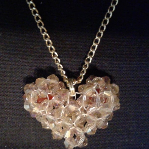 Champagne Light Gold Crystal Puffy Heart Pendant, Matinee Length