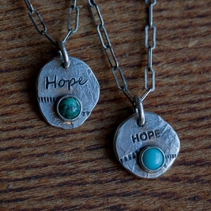 HOPE Charm Necklaces - Rustic Textured Memento Pendants - Turquoise
