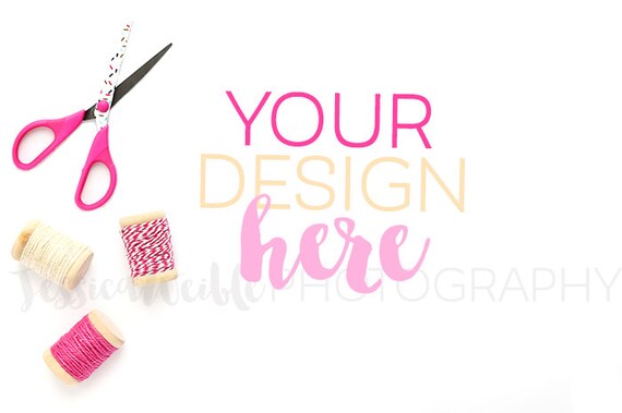 Designer Scissors  Pink Thread Spools Styled Desktop Styled