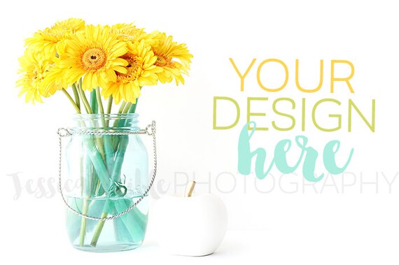 Yellow Spring Flowers In Glass Jar Styled Desktop Styled Yellow Spring Flowers In Glass Jar Styled Desktop Styled