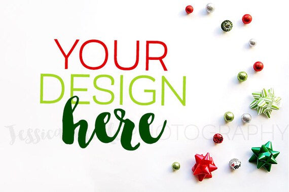 Christmas Bows  Balls Styled Desktop Styled Stock Photography