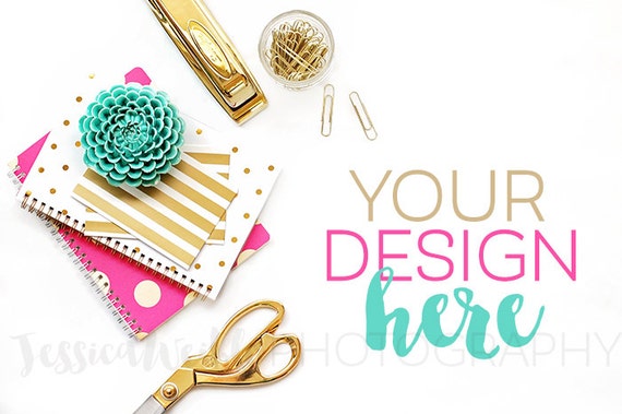 Download Pink Gold Styled Desktop With Gold Scissors Styled Stock Etsy