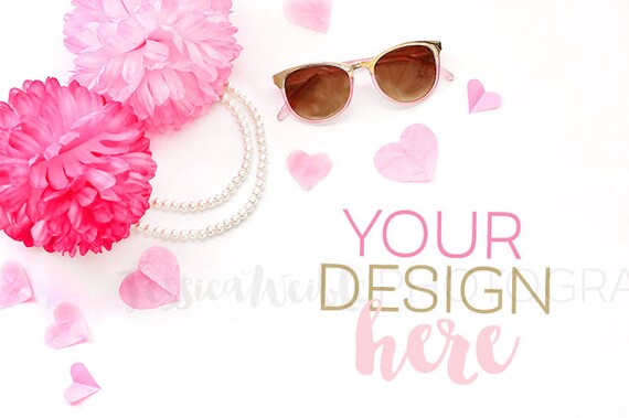 Feminine Pink Tissue Hearts Pearls Styled Desktop Styled Etsy