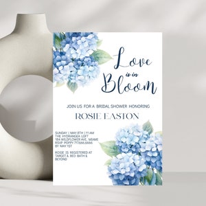 Love is in Bloom Bridal Shower Invitation, Blue Hydrangea Wedding Shower Invite, Colorful Garden Flowers Printable EDITABLE TEMPLATE