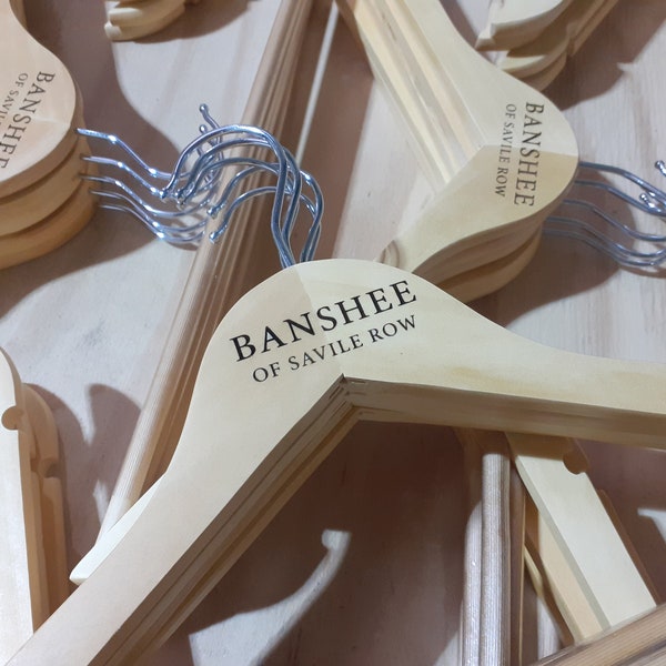 Etched Wooden Clothes Hangers, Multi Packs of 10, Natural, White & Black, Branded. The More You Buy The More You Save. Engraved Wood Hanger.