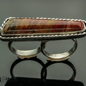 Double Finger Ring, Jasper Ring, Sterling Silver Ring, Adjustable, Unique, Handmade, Artisan Jewelry, Size 7 Adjustable