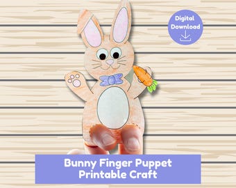 Marioneta de dedo de conejo, manualidad de Pascua para niños, actividad de primavera, PDF imprimible