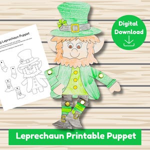 Leprechaundocka, utskrivbar förskola, aktivitet för St. Patrick's Day