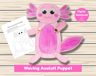 Axolotl Cut and Paste Craft, Kids Salamander Activity, Puppet PDF Download