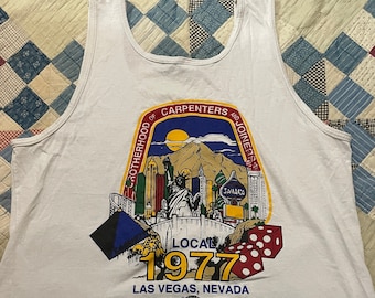 1977 United Brotherhood of Carpenters Las Vegas Tank Top / Funky Casino Souvenir Graphic Shirt / Nevada / XXL