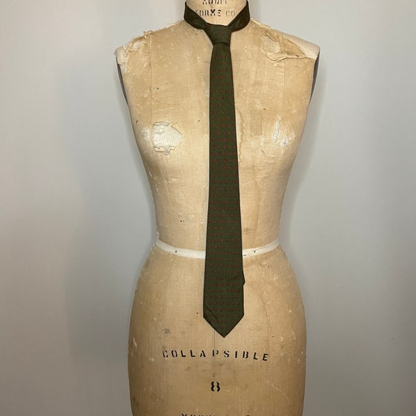 Vintage 1950s 1960s University Shop Thalhimer Paisley Texture Green Skinny Neck Tie / 50s 60s Block Print Silk Tie / MCM Accessory
