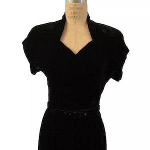 Vintage 1940s Velvet Dress: Hollywood Regency Goth Black Dress, Small