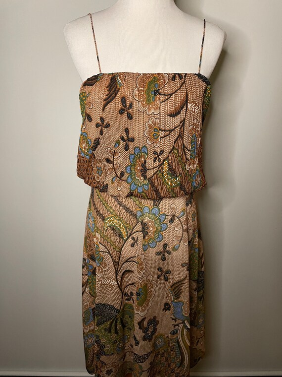 70s Sue Brett Pleated Bird Print Midi Dress / 197… - image 4