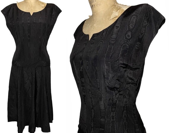 1940s Medium Solid Black Moire Wool Pin Up Rockabilly… - Gem