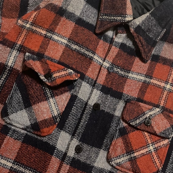 Vintage 70s Le Chevron XL Mens Plaid Wool Flannel… - image 9