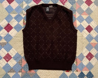 Med Large 1970s Kennington Vintage Knit Sweater Vest / 70s Argyle Preppy Dark Academia Sweater
