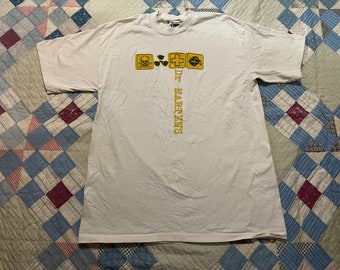 Vintage 90s Dr Martens Accessories Punk Off White Cotton T-shirt / 1990s Doc Martens Badass Single Stitch Graphic Shirt / XL