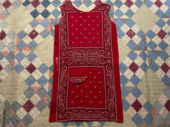 60s Red Bandana Bohemian Hippie Sleeveless Dress … - image 1