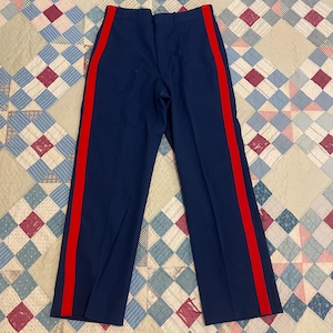 Vintage 1960/70s USMC Wool Gabardine Military Issue Red Stripe Trouser / US Blue Red Pants / 32 inch Waist
