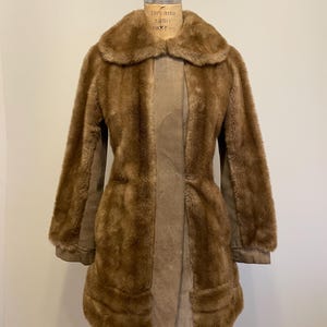 Vintage 1970s/80s Lilli Ann San Francisco I Magnin Faux Fur Suede Penny Lane Long Trench Coat / 1980 Heavy Winter Boho Hippie Jacket / Small