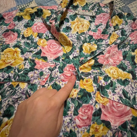 Gianni Versace Rose Print Floral Button Up Blouse… - image 7
