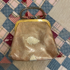 1960s Gold Leaf Lucite Handbag: Mid Century Modern Evening Bag