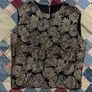 Vintage 60s Sparkly Nelly De Grab Gold Black Metallic Formal Shell Blouse / Medium