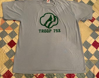 Vintage 90s Girl Scout T-Shirt: Jazzy Juniors Graphic, Baby Blue, XL
