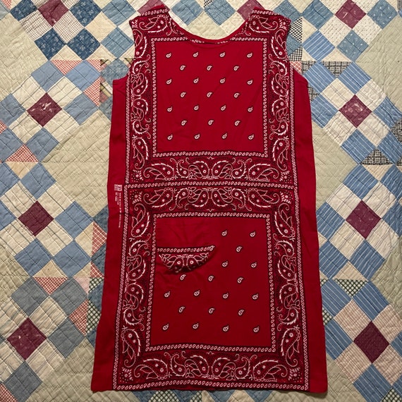 60s Red Bandana Bohemian Hippie Sleeveless Dress … - image 4