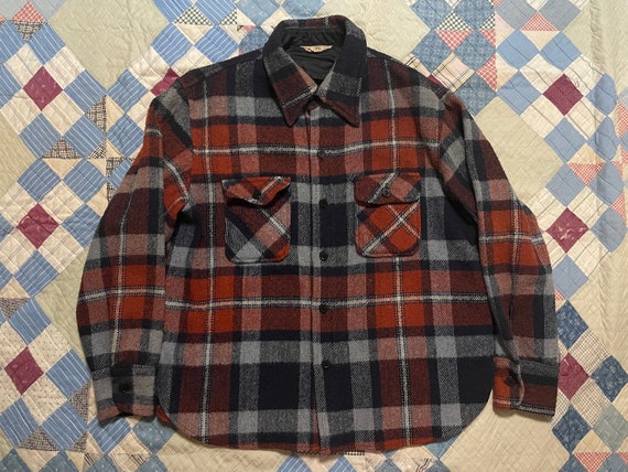 Vintage 70s Le Chevron XL Mens Plaid Wool Flannel… - image 1