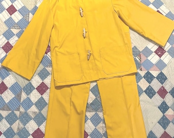 Vintage 70s Yellow Canvas Set: Toggle Jacket & Wide Leg Pants