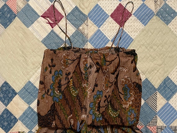 70s Sue Brett Pleated Bird Print Midi Dress / 197… - image 8