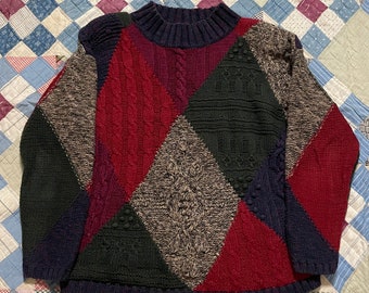 Medium 80s 90s Casual Corner Chunky Knit Popcorn Argyle Academia Sweater