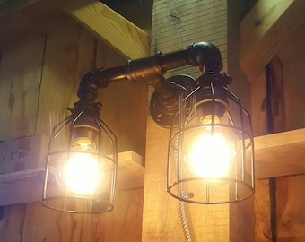 Rustic Industrial Lighting, Double Sconce Wall Light, UL LISTED, Iron Pipe Light, Wall light, Barn light