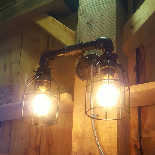 Rustic Industrial Lighting, Double Sconce Wall Light, UL LISTED, Iron Pipe Light, Wall light, Barn light