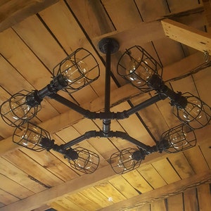 Industriële verlichtingskroonluchter, rustieke verlichtingskroonluchter, ronde 8-lamps 36&quot;, moderne industriële boerderij keukenverlichting
