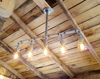 Industrial Lighting Chandelier, GALVANIZED Pipe Light, Modern Industrial Chandelier Light, Rustic Lighting, Farmhouse Kitchen