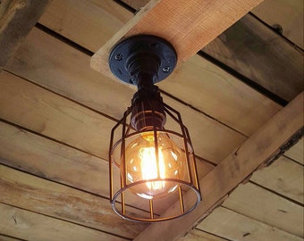 Industrial Lighting, UL LISTED!! Ceiling Pendant, Iron Pipe Cage Light, Edison Bulb Machine Age Steampunk, Barn light