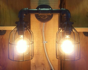Rustic Industrial Lighting, Double Sconce Wall Light, Iron Pipe Light, Wall light, Barn light
