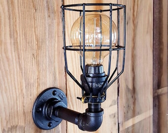 Industrial Lighting, Sconce Wall Light, Iron Pipe Light, UL LISTED, Edison Bulb Machine Age Steampunk, Barn light