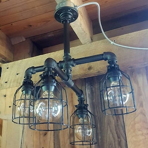 Industrielle Beleuchtung Rustikaler Kronleuchter, Eisenrohr-Deckenleuchte, Edison-Birne Kronleuchter, rustikale Beleuchtung, Bauernhausbeleuchtung