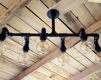 Industrial Lighting - Chandelier, Stagger Steampunk, Farmhouse Lighting, Iron Pipe Light, Modern Industrial Lighting