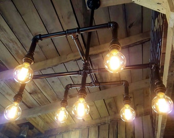 Industrial Lighting Chandelier, Iron Pipe Ceiling Light, UL LISTED, Large 7-Bulb Edison Chandelier, Rustic Lighting, Farm Lighting