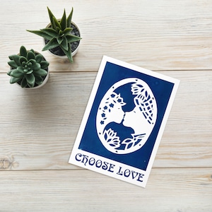 Wählen Sie Love Cyanotypie Grußkarte - Küssendes Paar Design